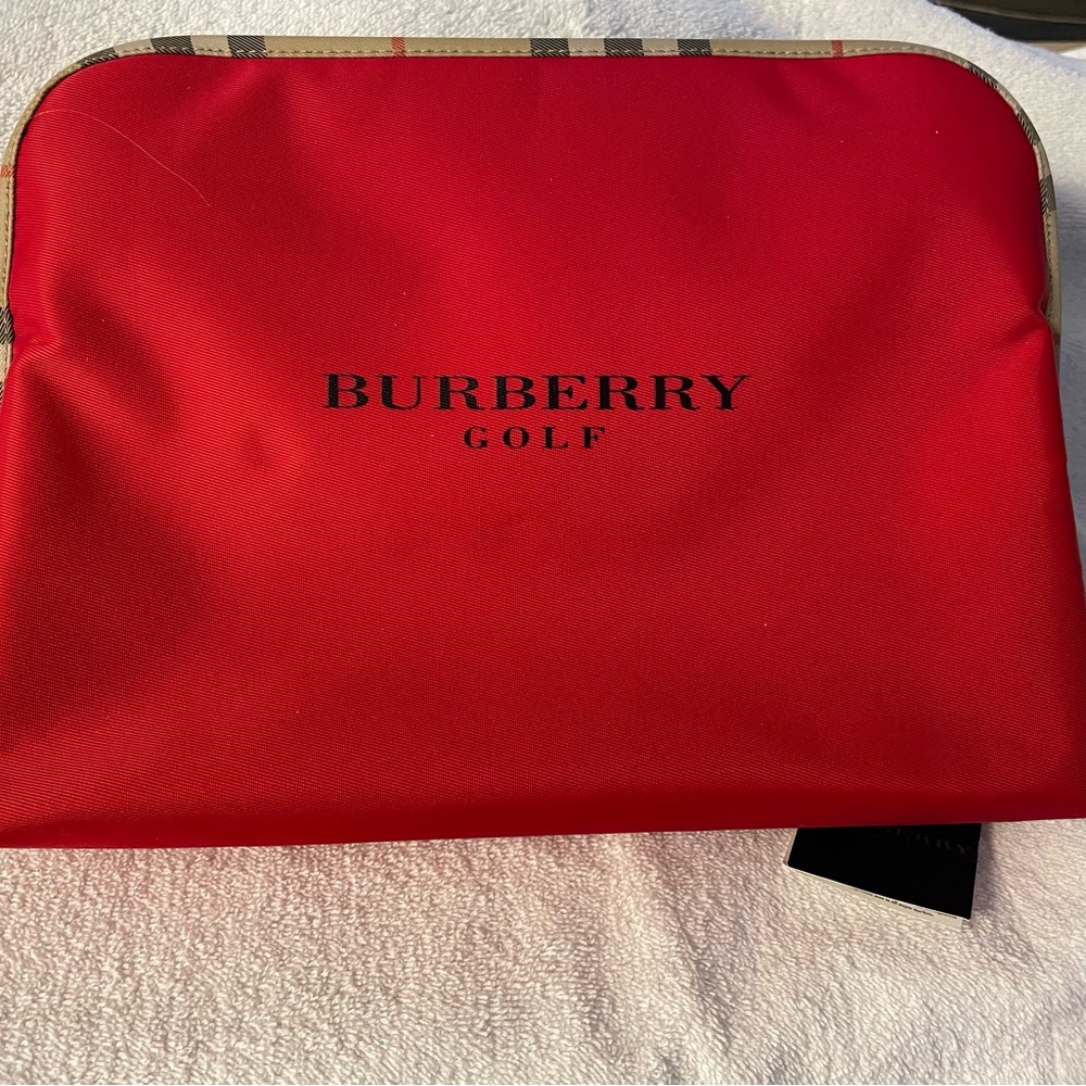 Vintage Burberry red golf zippered folder red w plaid border & 4 Burberry tees.